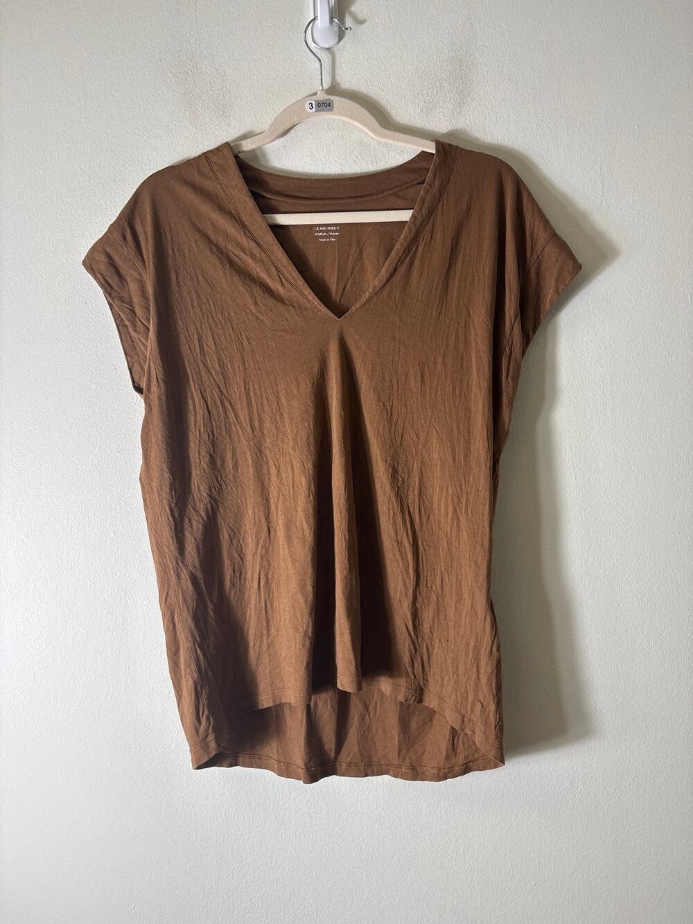 FRAME Brown "Le Mid Rise V" Cap Sleeve Tee Shirt Sz M